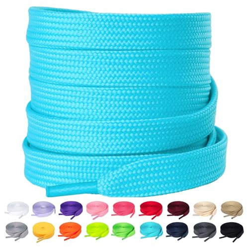 Olukssck Lacci Scarpe Piatti Colorati, [2 Paia] Stringhe Scarpe Resistenti Lacci da Ricambio per Scarpe Sportive, Scarponcini, per Adulti e Bambini - Larghezza 10 mm, Turchese, 80cm
