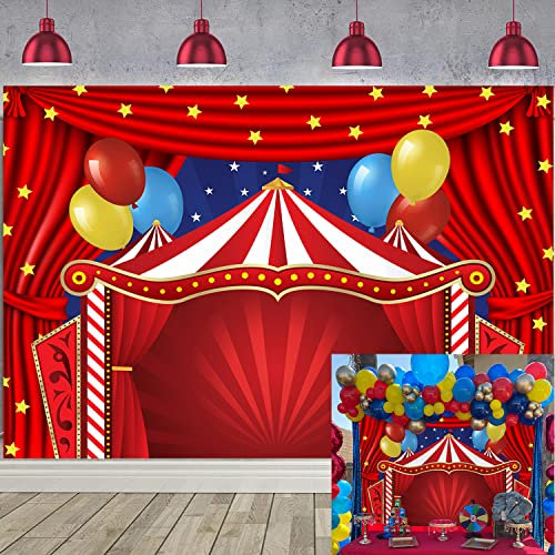 Cenven Roter Zirkus, Karneval, Hintergrund, Vorhang, Sterne, Geburtstagsparty, Fotografie, Hintergrund, Neugeborene, Babyparty, Geburtstag, Kuchen, Tischdekoration, 210 x 150 cm (B x H)