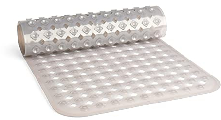 TranquilBeauty Alfombra de baño Antideslizante | Corte Diamante, Gris 88x40cm con ventosas | Alfombra de bañera Anti-Moho, Lavable a máquina, sin látex | Alfombra de Ducha Ideal para Ancianos y niños