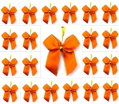 24 Stück Satinschleifen Weihnachtsbaum 6 cm Satin mit Befestigungs-Clip (Orange)