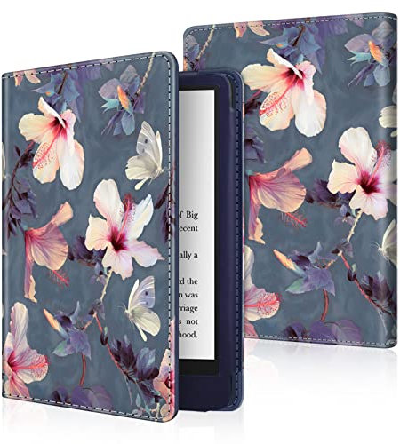 FINTIE Folio Case for 6.8 Kindle Paperwhite (11th Generation-2021) and Kindle Paperwhite Signature Edition - Book Style Vegan Leather Shockproof Cover with Auto Sleep/Wake, Blooming Hibiscus
