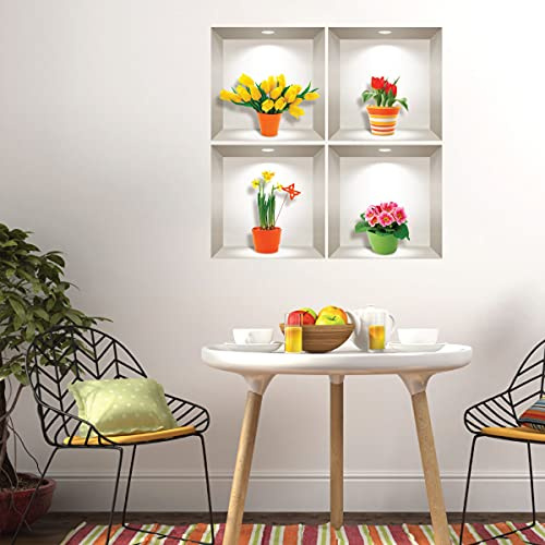 3D-Wandtattoo, selbstklebend, 3D-Effekt, Wiese-Blumen, Wandtattoo, Schlafzimmer, 3D-Wandaufkleber, Wohnzimmer, Wandaufkleber, Trompe-Auge, 60 x 60 cm