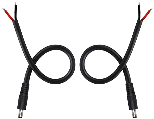GINTOOYUN DC Power Pigtails Kabel, DC 5,5 mm x 2,5 mm Stecker Stecker auf blankem Draht, offenes Ende, Ersatzteil, Reparaturkabel, für Überwachungskamera, LED-Lichtstreifen, DVR, 0,25 m, 2 Stück