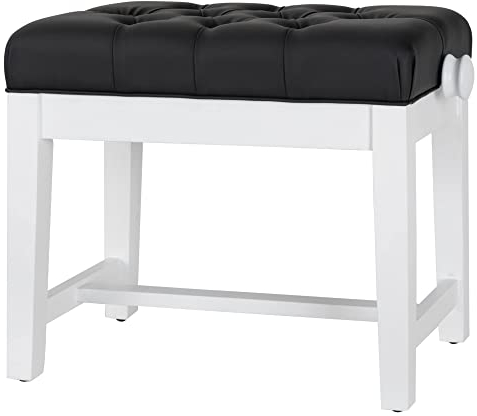 Classic Cantabile Pianobank Modell X - Festverleimte Pianobank - Schwarze Sitzfläche im Chesterfield-Stil - Höhenverstellbar von 48,5-56 cm - 4-fache Kreuz-Mechanik - Weiß Matt