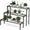 COSTWAY Soporte de Metal para Plantas de 3 Niveles en Forma Escalera, Estante Multifuncional Expositivo para Flores Decoración Interiores y Exteriores 66 x 65 x 85 cm