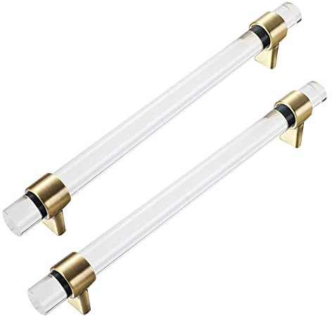 2 Stücke Möbelgriffe transparenter grüne Bronze Kleiderschrank Acrylzinklegierung knäufe Henkel Schuhkartongriffe Schublade Türgriff Kristall für Glastür,Schrank-Zubehör (Hole distance 224mm)