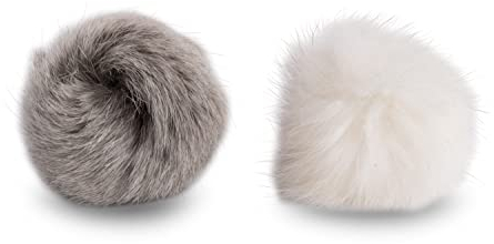 Fellefant 2 x Katzenspielzeug - Pompom Flausch Ball aus Hasenfell, Echtfell Weiß/Grau - Katzenspielzeug Ball