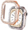 DEALELE [2-Pack] Uhrengehäuse Kompatibel mit Apple Watch Series 9/8 / 7 41mm, Glitzer 2-Reihen Diamant Schutzhülle Stoßstange Ersatz Protektor Uhrenabdeckung (41mm, Roségold+Transparent)