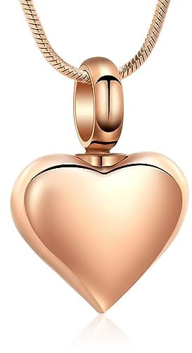 Minicremation Cremation Heart Urn Necklace Ashes Jewelry for Women Men Keepsake Pendant Memorial Locket Ash Holder (Rose Gold-A)