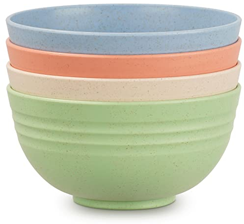 Worephu Light Weight Bowls Set of 4, Plastic Bowls, Unbreakable and Reusable Bowls Set for Rice, Noodles, Soup, Fruit(Mutil Color)