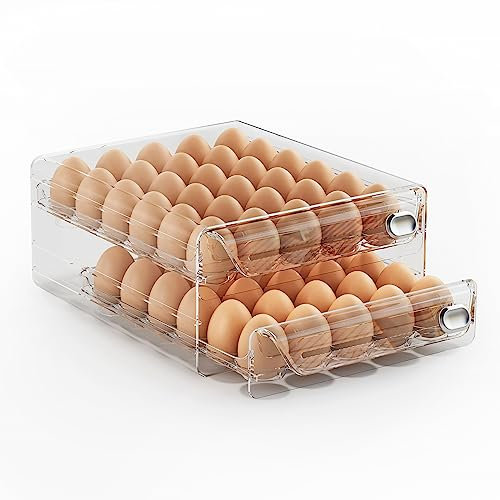 MSHOMELY 60 Egg Container for Refrigerator, Egg Holder, Stackable Egg Storage, BPA Free, Clear, Rectangular, Transparent