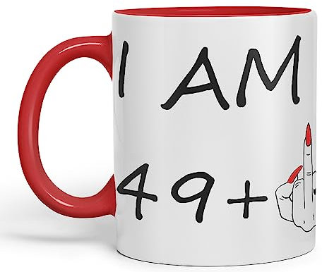 Vixar Tasse en céramique colorée avec inscription « I am 49 + 1 Woman Hand » - 330 ml - Cadeau pour café et thé - Happy Birthday Turning 50 Years Old as a Joke Celebration 50e anniversaire (rouge)