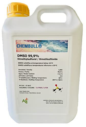 | AGROBULL | DMSO 99,9% Puro 5 litros | Dimetilsolfossido Solvente Chimico per Vernici, Adesivi, Inchiostro - Trasporto Sostanze Farmaceutiche - Solvente Universale