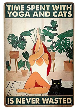 Time Spent with Yoga and Cats is Never Wasted Blechschild, Vintage-Schild, Metallposter, Wanddekoration für Zuhause, Küche, Garage, Bar, Pub, Kunst, Dekor, Wandposter, Geschenk, 30,5 x 40,6 cm