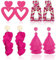 JeryWe 4 Paare Clip-On Ohrringe für Frauen - Hot Pink Herz Dangle Drop, Strass Geometrische Aussage, Lange Rose Petal Quaste, Non Piercing Set Rosa B