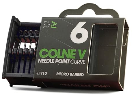 OMC Colne V Needle Point Curved Carp Hooks - Sizes 2, 4, 6 & 8 | Barbed Fishing Hooks with Fine Needle Point - Curved Shank Pattern for Carp Rigs