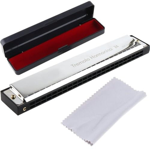 Fituenly 24 Löcher Harmonica Schlüssel Von C Tremolo Mund Mundharmonika Mit Gehäuse Und Reinigung Von Stoff Musikinstrument Für Anfänger