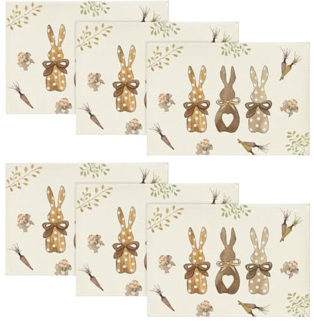 Artoid Mode Carrots Rabbits Bunny Happy Easter Set of 6 Placemats, Seasonal Spring Kitchen Table Decoration Indoor Holiday Party Decor 30x45cm