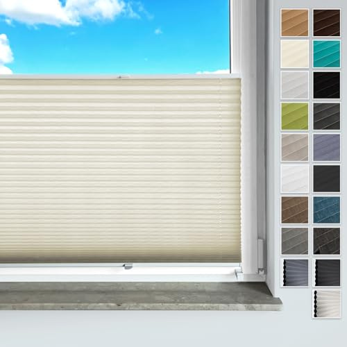 Rollmayer Plissee ohne Bohren Klemmfix Binco Creme B80cm x H100cm | Faltrollo mit Klemmträger für Fenster und Tür Sichtschutz & Sonnenschutz Lichtdurchlässiges Plisseerollo