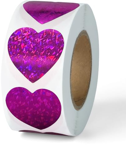 500 PCS Lila Laser Herz Aufkleber, 2,5 cm Liebesform Etiketten, Selbstklebende Herzaufkleber für Muttertag, Valentinstag, Umschläge, Hochzeit, Basteln, Scrapbooking, Geschenk, Auszeichnungstabellen