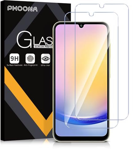 Phoona Verre Trempé pour Samsung Galaxy A25 5G, Lot de 2 Vitre Film Protection écran Compatible avec Samsung A25, Dureté 9H Vitre, Ultra Clair, Anti-Rayures, Facile à Installer(6,5'')