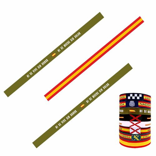 Pulsera Ejercito Militar Honor x2 más Pulsera España PACK 3 Unidades, Escudo Pulseras de Tela Cinta Bordada Policial Bandera España Para Regalo Unisex Ajustable Llavero Mochila Coche Ropa