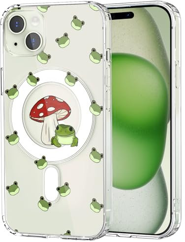 MAYCARI Magnetic Case for iPhone 11 Pro, Cute Clear Frog and Mushroom Design, Slim TPU Hard Back Protective Case with MagSafe Compatibility