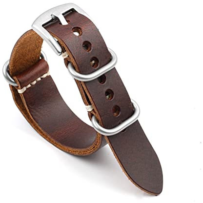 VISIYUBL NATO Strap Leder Armband 20mm 22mm 24mm Vintage Armband for Männer Frauen Armbänder Watch Ersatz(Red brown-S buckle,22mm)