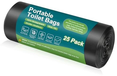 LITFP Lot de 25 sacs de toilette portables biodégradables pour toilettes Porta de 25 litres, sacs de toilette épais et compostables pour le camping, les adultes, les voyages en voiture