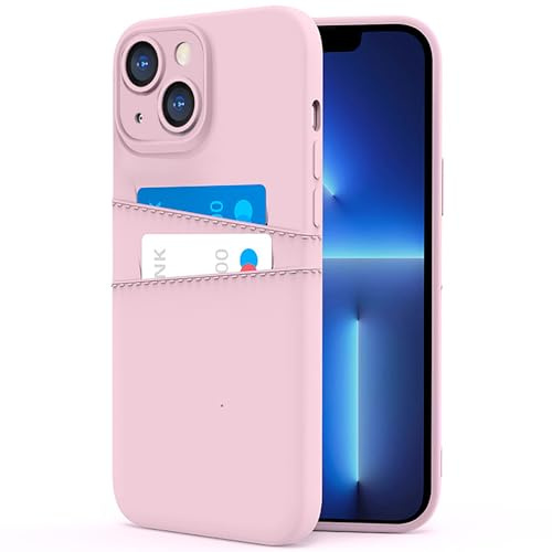 COBATREE Wallet Case for iPhone 13,Silicone Case with 2 Card Holder Slim Flexible TPU Shockproof Protective Phone Cover with 2 Card Slot Wallet Case for iPhone 13 6.1 inch-Pink