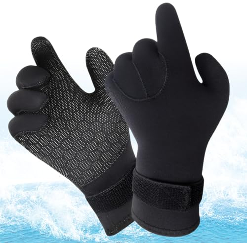 Catime Neoprenhandschuhe Anti-Rutsch, Thermohandschuhe Stoßdämpfend, Neopren Tauchhandschuhe 3mm, Neoprenanzug Handschuhe mit Verstellbarer Handschlaufe zum Schnorcheln Surfen Angeln Wassersport (S)