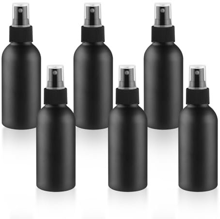 6 Pack Aluminum Spray Bottle Black Mist Sprayer Metal Spray Bottle Empty Fine Mist Spraying Bottles for Perfume Cleaning Essential Oil, Black, 120 ml