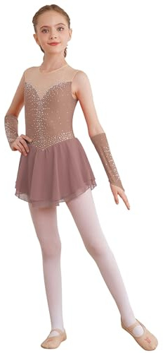 TTAO Mädchen Ballettkleidung 2tlg. Eiskunstlauf Kleider +Handschuhe Set Kinder Eislaufen Ballerina Kleid Ballett Trikot Tanz Kostüm