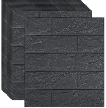 Peel and Stick Foam Stone Wall Panels Self-Adhesive 3D Faux Brick Wallpaper Removable Paintable Waterproof Marble Brick Paneling for Kitchen, Bedroom Decoration (12 Pack, Black)