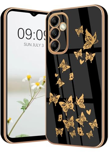 Lonrapa Hülle für Samsung Galaxy A55 5G Handyhülle Gold Schmetterling Muster Herz Motiv Silikon Hülle Farbe Galvanisierte Fallschutz Phone Case Cover Stoßfest Schutzhülle für Galaxy A55 5G - Schwarz