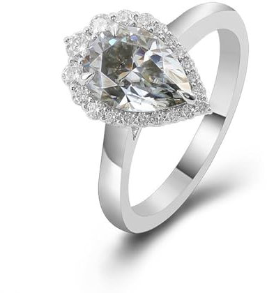 Wycian Ringe Damen Nickelfrei, Verlobungsring Damen Platin 14 Karat Weißgold Größe 63 (20.1) 1 Moissanit 1Ct Tropfenschliff Hellgrau Gravur