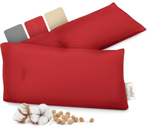 smøla Coussin de noyaux de cerises pour nuque et épaules pour micro-ondes I Coussin chauffant long 58 x 12 cm I 100 % coton I 650 g de noyaux de cerises I Bouillotte naturelle Bordeaux