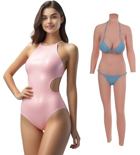 QIAOYIQIAO Crossdresser Realistic Silicone Body Suit Whole Body D-E Cup Silicone Breast Forms Cosplay Breastplate for Drag Queen Transgender (E cup-Silicone Filler, Color 2)