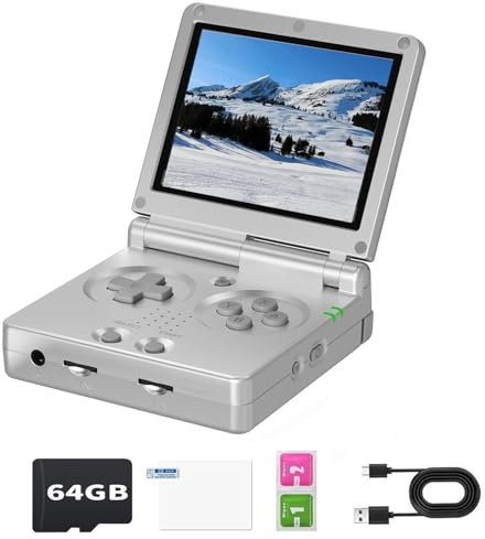 RG35XXSP - Consola de juegos retro abatible, pantalla IPS de 3.5 pulgadas 640 x 480, tarjeta TF de 64 GB integrada, con batería de 3300 mAh, consola de juegos clásica, compatible con salida HD y TV,