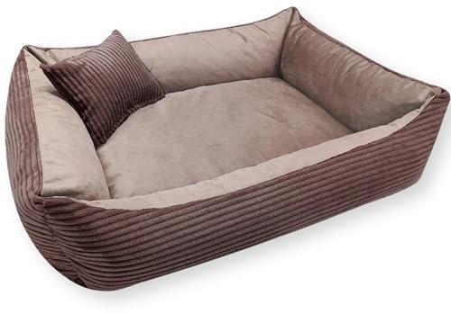 4L Textil Molly Kuscheliges Cord Hundebett große Hunde Hundekorb Kord braun Hundekissen flauschig Hundekörbchen (120x100 cm, Dunkelbraun)