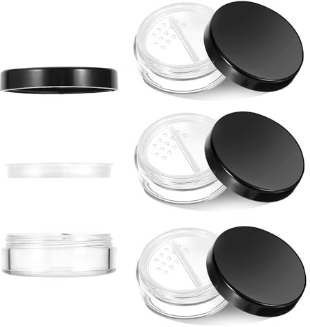 Tucnoeu 4 Stück Puderdose Leer, Kleine Dosen für Kosmetik, 10g Loose Powder Container, Tragbare Runde Plastikbehälter für Reisen, Schwarz(4)
