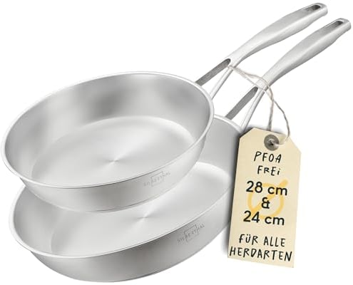 SILBERTHAL Pfannen Set 2 teilig - Edelstahlpfanne Unbeschichtet - 24 cm und 28 cm - Induktionsgeeignet - Backofenfest
