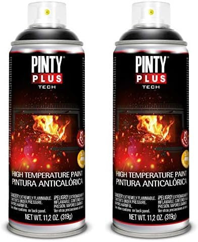 PINTY PLUS TECH 204 Pintura spray 520cc Anticalórica negro A104, Estándar (Paquete de 2)