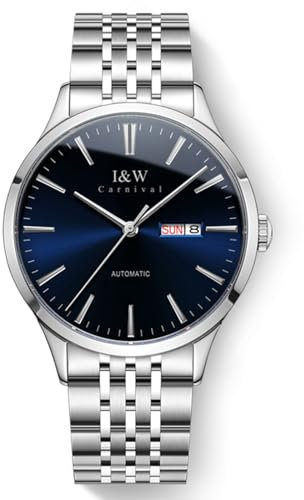 TEINTOP I&W Automatik Uhr Herren Mechanische Uhren Japanische Bewegung Armbanduhren (Silber Blau)
