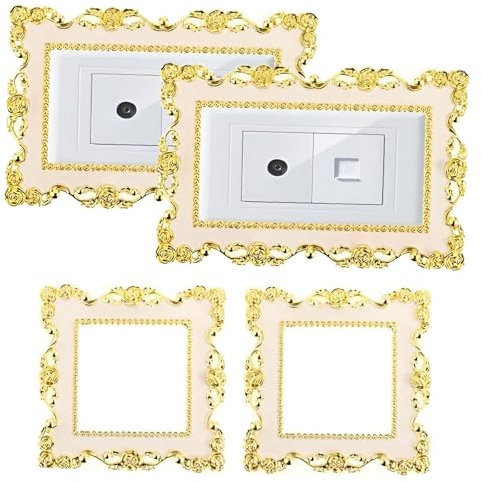 Zliger Pack of 4 Light & Switch Stickers, Plastic Light Switch Covers for Decoration (Golden)