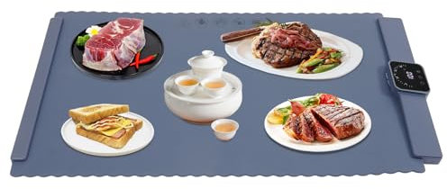 Susoso Food Warmhalteplatte, Lebensmittel-Wärmematte mit Silikon-Streifen Speisenwärmer Essen Schnelle Heizung Kindersicherung Präzise Temperaturregelung für Wohnzimmern 65x39x2.1cm Blau