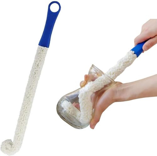 Decanter Cleaning Brush, Glassware Cleaning Brush, Soft Bendable Hanging Bottle Cleaning Brushs Tools for Cleaning Decanters Goblets Glasses Cups(Blue)