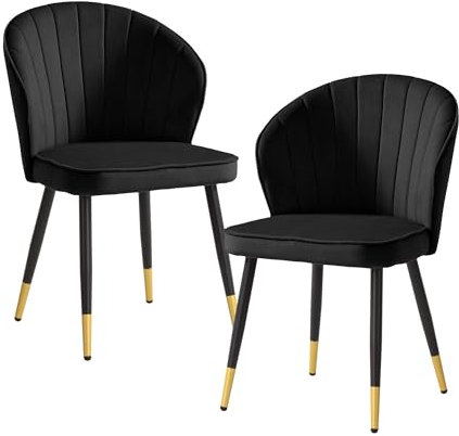 Wohnling Esszimmerstuhl 2er Set Samt Schwarz Küchenstuhl mit Metallbeinen, Schalenstuhl Skandinavisches Design, Polsterstuhl mit Stoffbezug, Stuhl Gepolstert