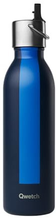 Qwetch - Trinkflasche 600 ml Edelstahl Blau Sport Serie - Thermosflasche aus 90% recyceltem Inox mit Sportverschluss - 24h Kalt & 12h Heiß - Isolierflasche, Auslaufsicher, BPA-frei & Kompakt