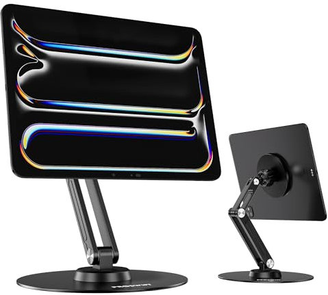 Fyozyon Magnetic iPad Stand, Foldable Aluminum Alloy Tablet Holder, 360° Rotatable, Portable iPad Accessories for Home Office Meeting Room